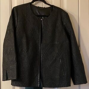 Chico's Black Embroidered Faux Leather Jacket